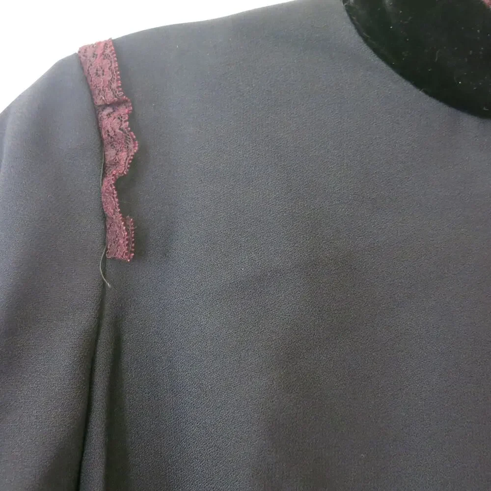 Vintage Black Dress 70s Velvet Lace Size M** Women  Knee Length Party Cocktail